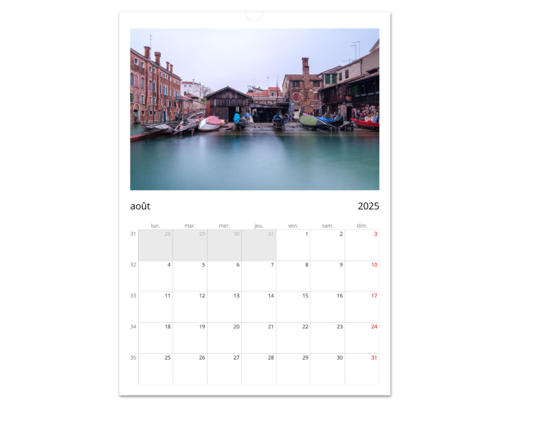 Calendriers Venise 2025